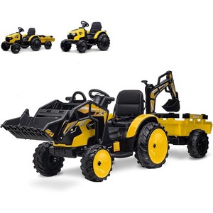 24V Kids Ride On Tractor, Excavator & Bulldozer w/ Trailer, Digger, Shovel Bucket, Remote, LED Lights, Music - 1 of 4