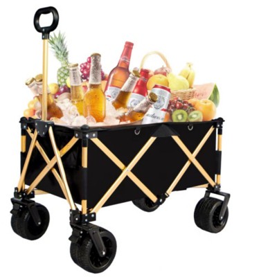FURNIinspire Outdoor Serving Carts Aluminum Alloy Folding Wagon Utility Beach Wagon Cart for Sand with Big Wheels, Black, 38"*21.5"*34.5"