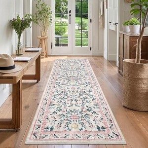 Washable Modern Printed Rug Non Slip Low Pile Rug Soft Floral Throw Floor Cover Foldable Indoor Carpet for Living Room Bedroom Playroom Nursery - 1 of 4