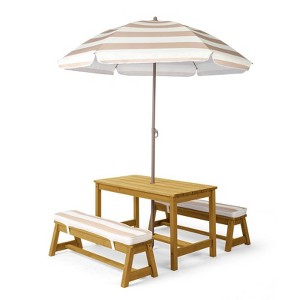 Karl Home Kids Wood Rectangle Outdoor Picnic Table and Bench with Umbrella and Cushion - 1 of 4