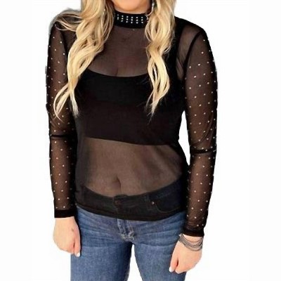 Women's Mesh Long Sleeve Top With Rhinestones - Sterling Kreek S : Target