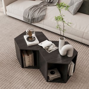 NicBex 2-Piece Hexagonal Coffee Table with Storage,Burmese Sumac End Table,Center Table for Living Room - 1 of 4