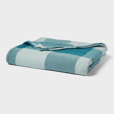 Full/Queen Spring Matelasse Blanket Blue Oversized Gingham - Threshold™