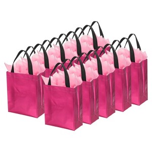 Unique Bargains Reusable Non-Woven Metallic Shiny Gift Bags with Tissue 12 Pcs - 1 of 4