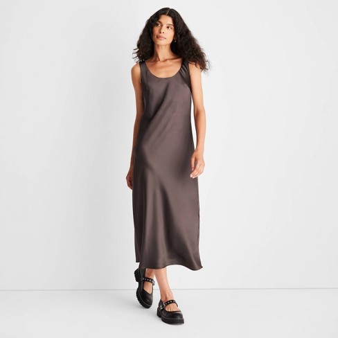 SILK STRAPPY LONG SLIP DRESS | TOPAZ