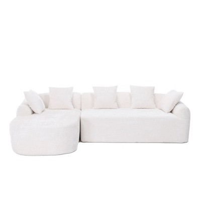 NicBex L-Shaped Modular Sectional Sofa,3-Seat Boucle Couch with Chaise and 5 Pillows for Living Room,Apartment,Office