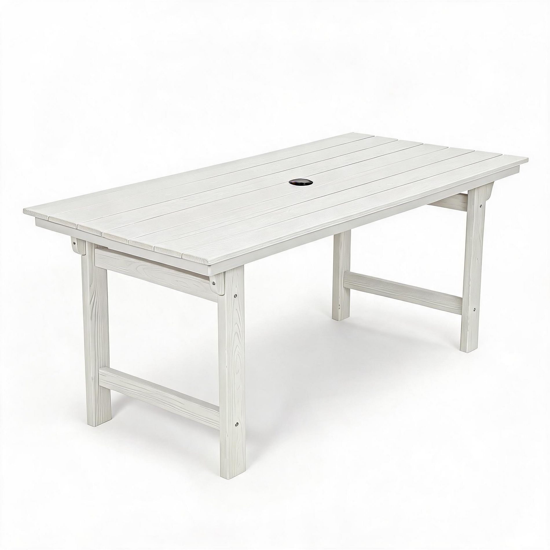67" HDPE Rectangular Outdoor Dining Table for 4-6 with Umbrella Hole – Durable All-Weather Patio Table for Backyard & Garden, White