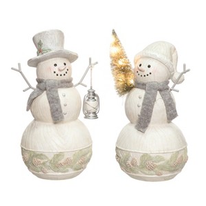 Transpac Rustic Snowman Ornaments Set of 2 Resin Christmas Tree Decorations White with Scarf Indoor Gift Giving - 1 of 1