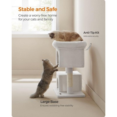 Large Cream White Sisal Cat Tree Tower with Dual Caves
