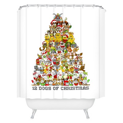 Angry Squirrel Studio 12 Dogs Of Christmas Shower Curtain Green - Deny Designs