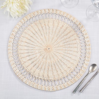 Beige 15" Rattan Loopy Spiral Placemats, Set of 4