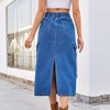 Coolmee Women Maxi Skirt High Stretchy Cargo Skirt High Waist Button Down Denim Skirt with Pockets - 2 of 4