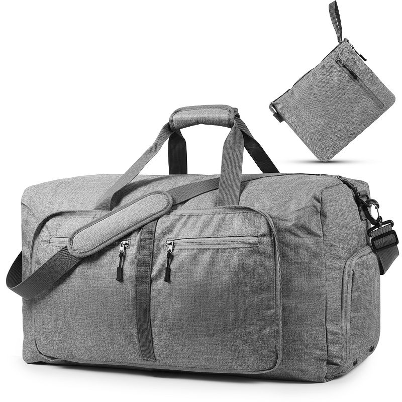 Fosmon Large Duffle Bag for Travel, 65L Duffel Bag, Foldable Duffle Bag Carry On Travel Bag Gym Bag Weekender Bag With Shoe Compartment, Gray