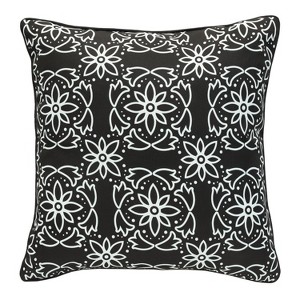 Outdoor Decor by Commonwealth Ebony Medallion Print Outdoor Pillow Cover 18" x 18" Black (Cover Only) - 1 of 4
