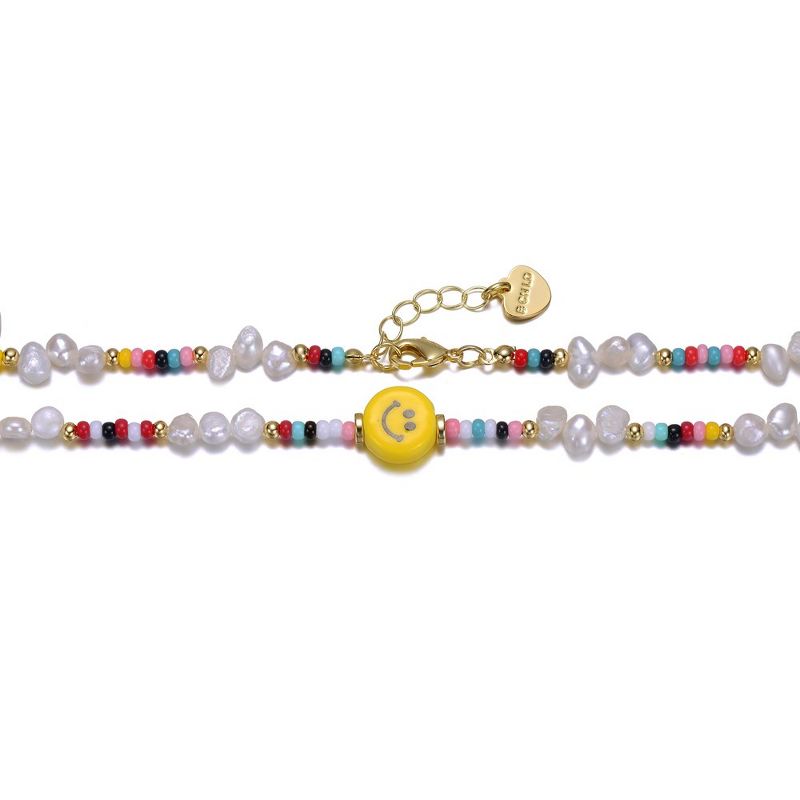 14k Yellow Gold Plated Multi Color Beads Necklace with Freshwater Pearls and a Smiley Charm for Kids, 2 of 3