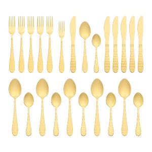 REGALWOVEN 24 Piece Stainless Steel Mirror Polished Silverware Set Flatware Set with Grain - 1 of 4