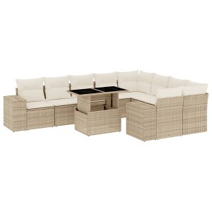 vidaXL 10 Piece Patio Sofa Set with Cushions Beige and Cream Poly Rattan - 1 of 4