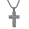 Steeltime 24" Men's black ip stainless steel and simulated diamonds cross pendant with greek key accents - 2 of 4