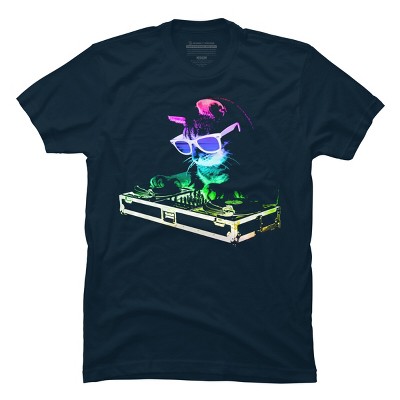 Men's Design By Humans HOUSE CAT (Rainbow DJ Kitty) By robotface T-Shirt