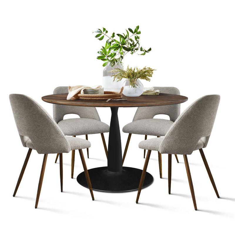 Harold+Edwin 5-Piece Walnut Foil  Round Top Pedestal Dining Table Set with 4 Upholstered Chairs Walnut Legs -Maison Boucle, 2 of 10