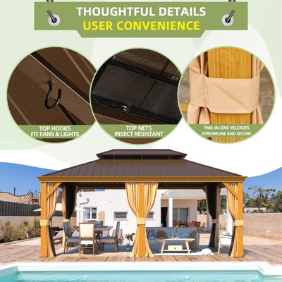 EROMMY 12' x 18' Wooden Finish Aluminum Gazebo with Steel Roof