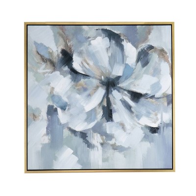 39.5"x39.5" Summer Solstice Oil Painting on Frame Wall Canvas Gray/Blue/Gold - A&B Home: Hand-Stretched, Botanical Wall Art