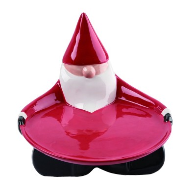 Transpac Dolomite 12 in. Red Christmas Gnome Santa Platter