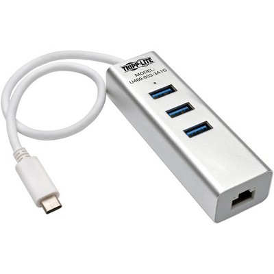 Tripp Lite 3-Port Portable USB 3.1 Gen 1 USB-C Gigabit Ethernet Adapter - USB Type C - External - 3 USB Port(s) - 1 Network (RJ-45) Port(s)