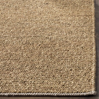 Natural Handwoven Seagrass and Cotton Runner Rug