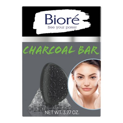 Biore Charcoal Cleansing Bar, Pore Penetrating, Jojoba Beads For Gentle Exfoliation Of Oily Skin - 3.77oz