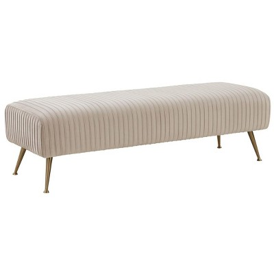 Salome 60'' Gray Velvet Transitional Bench with Brass Finish Legs