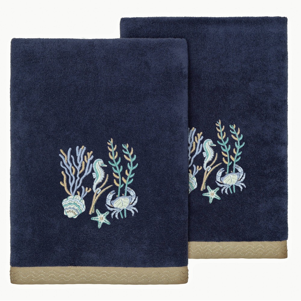 Photos - Towel 2pc Aaron Design Embellished Bath  Set Marine - Linum Home Textiles: