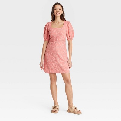 Women's Linen Short Sleeve Mini Sundress - A New Day™
