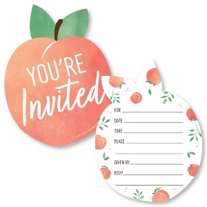 Big Dot of Happiness Sweet as a Peach - Shaped Fill-In Invitations - Fruit Themed Baby Shower or Birthday Party Invitation Cards with Envelopes 12 Ct - 1 of 4