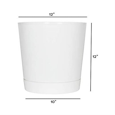 Majestic Glossy White Round Indoor Planter with Drainage Tray, 12-Inch