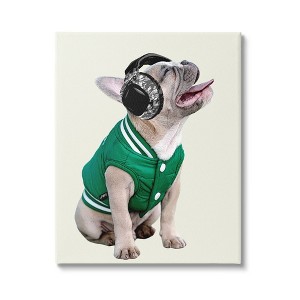 Wall Art by Dennis Frates Bulldog Wearing Music Headphones Kids' Unframed Canvas - Stupell Industries: Headphones Artwork, Teen Wall Pictures - 1 of 4