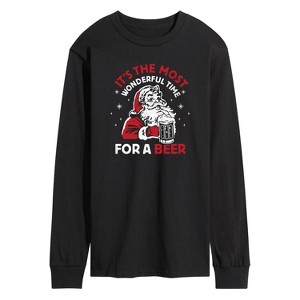 Men's - Instant Message - Most Wonderful Time For Beer Santa Christmas Long Sleeve Graphic T-Shirt - 1 of 4