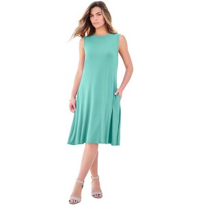 Roaman's Women's Plus Size Two-Pocket Swing Tank Dress - 1 of 4