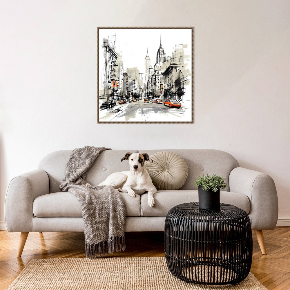Photos - Other Decoration Amanti Art 30"x30" Illustrated City II New York by Walker Noble Framed Canvas Wall Art Print