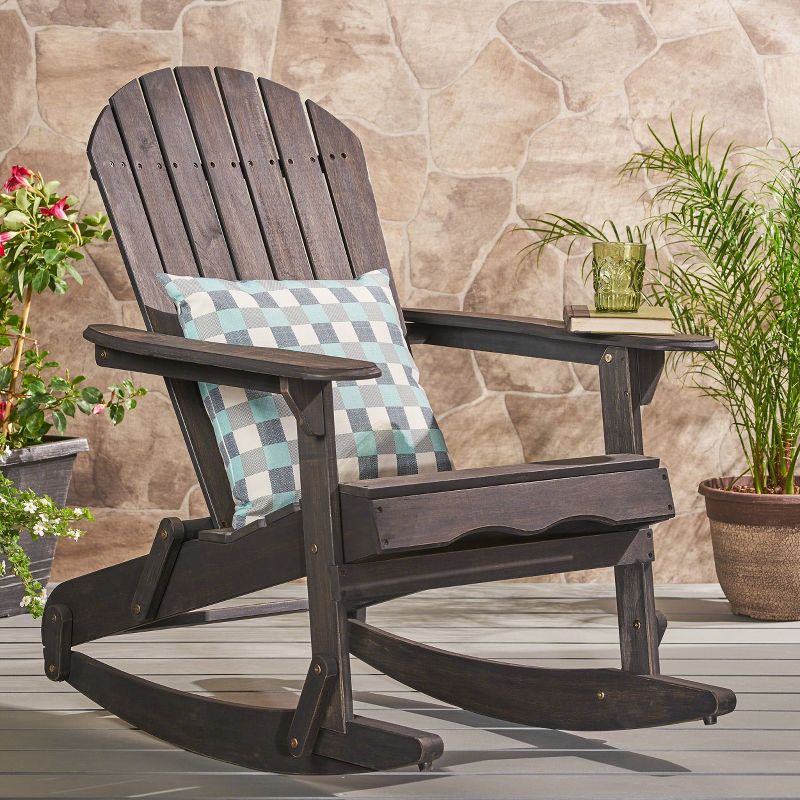 Malibu Acacia Wood Adirondack Rocking Chair Dark Gray - Christopher Knight Home, 3 of 8
