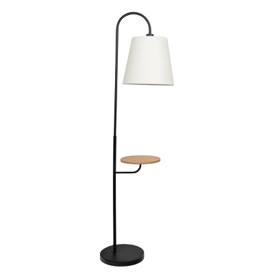 VYNXARIA 60"H Black Floor Lamp with Rotary Switch Wood Table Metal Base
