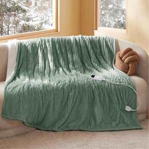 Electric Heated Blanket Soft & Washable Ribbed Flannel - 1 of 4