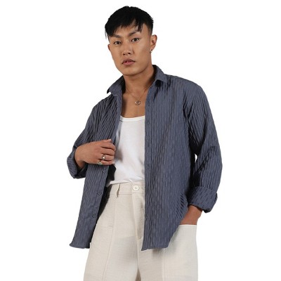 Campus Sutra Men Men's Prussian Blue Crinkled-Weave Shirt