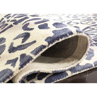 Ivory Navy Hand-Tufted Wool 8' x 10' Rectangular Area Rug