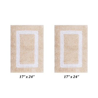 Hotel Bath Rug 100% Premium Cotton Tufted Weave Two Tone Reversible 2 Piece Bathroom Rug Set, Super Soft & Water Absorbent, Machine Washable Bathmat