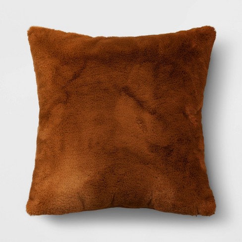 Faux Rabbit Fur Square Throw Pillow Light Brown Threshold Target