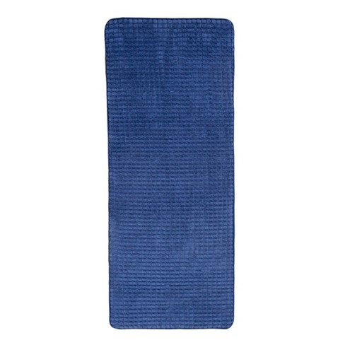 Jacquard Memory Foam Extra Long Bath Mat Navy Yorkshire Home