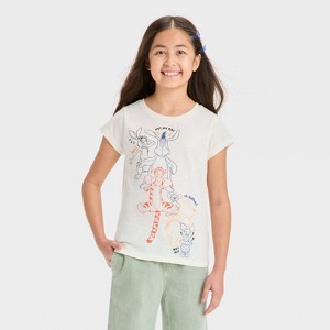 Girls' Winnie the Pooh Ringer Short Sleeve Graphic T-Shirt - Off-White - 1 of 4