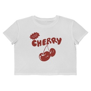 Rerun Island Women's Cherry Dont You Call Short Sleeve Graphic Cotton Cropped Loose T-shirt - Bright White M - 1 of 4