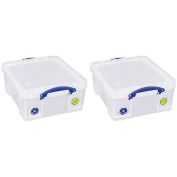 Really Useful Box 18 Liters Storage Container w/Snap Lid and Clip Lock Handle for Lidded Home and Item Storage Bins, Clear, (2 Pack)